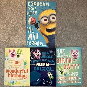 Lot of 4 Birthday Cards with Sound | Despicable Me new| hoops&yoyo used
